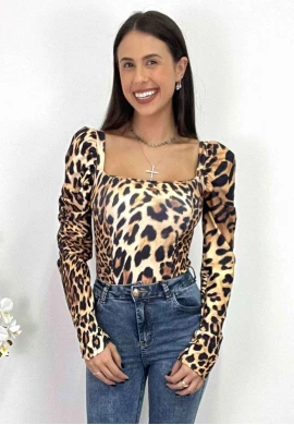 BODY MANGA LONGA ESTAMPADO  COSH JEANS - Onça