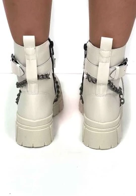 BOTA COTURNO CORDÃO E CORRENTES FEMININA  COSH JEANS - Off white