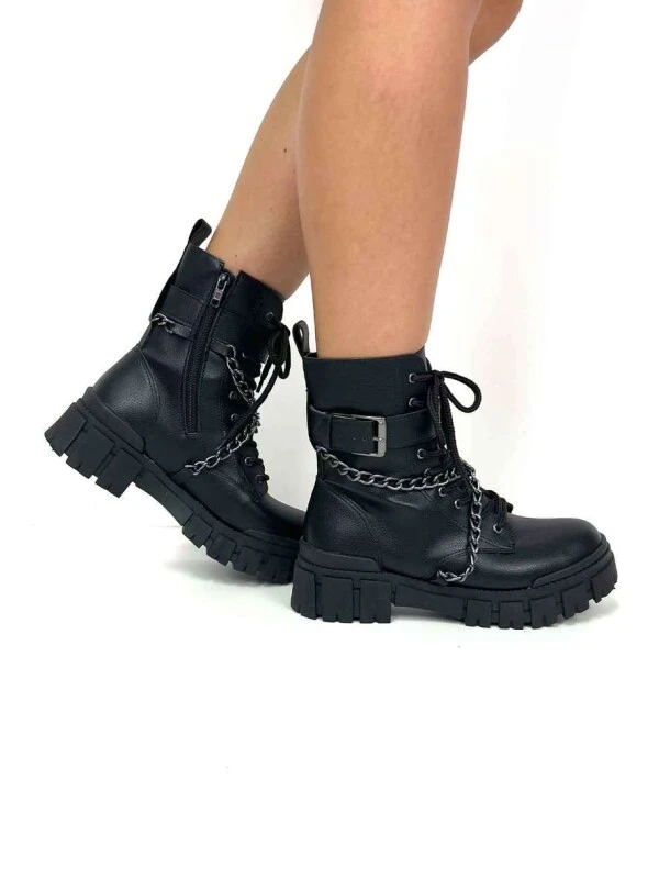 BOTA COTURNO CORDÃO E CORRENTES FEMININA  COSH JEANS - Preto