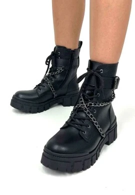 BOTA COTURNO CORDÃO E CORRENTES FEMININA  COSH JEANS - Preto