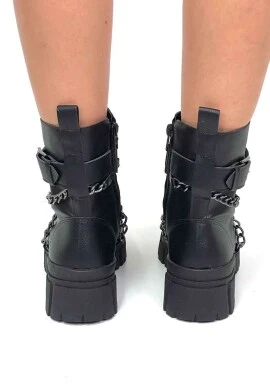 BOTA COTURNO CORDÃO E CORRENTES FEMININA  COSH JEANS - Preto