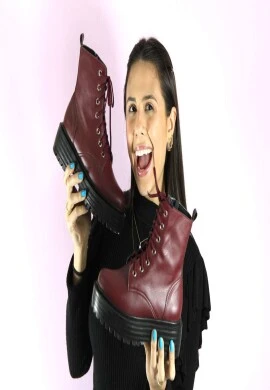 BOTA FEMININA SALTO BOTINADO - Bordo