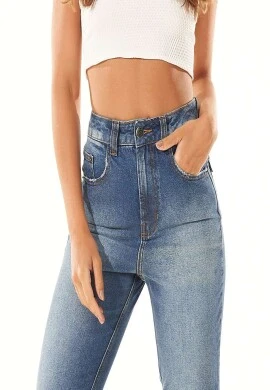 CALÇA JEANS FEMININA ELÁSTICO NA BOCA - Jeans