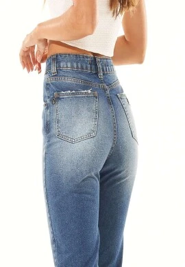 CALÇA JEANS FEMININA ELÁSTICO NA BOCA - Jeans