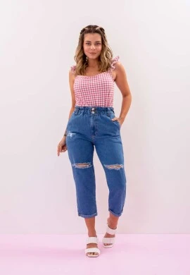 CALÇA JEANS FEMININA MOM DESTROYED - Jeans