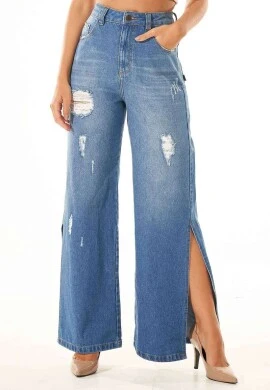CALÇA JEANS WIDE LEG DESTROYED - Jeans