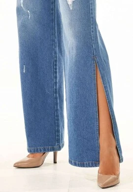 CALÇA JEANS WIDE LEG DESTROYED - Jeans