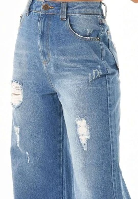 CALÇA JEANS WIDE LEG DESTROYED - Jeans