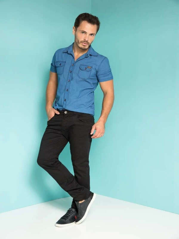 CALÇA MASCULINA COLLORS COM ELASTANO - Preto