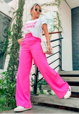 CALÇA PANTALONA COM CINTO FEMININA NEGA RIO - COSH JEANS - Pink