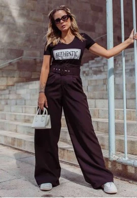 CALÇA PANTALONA COM CINTO FEMININA NEGA RIO - COSH JEANS - Preto