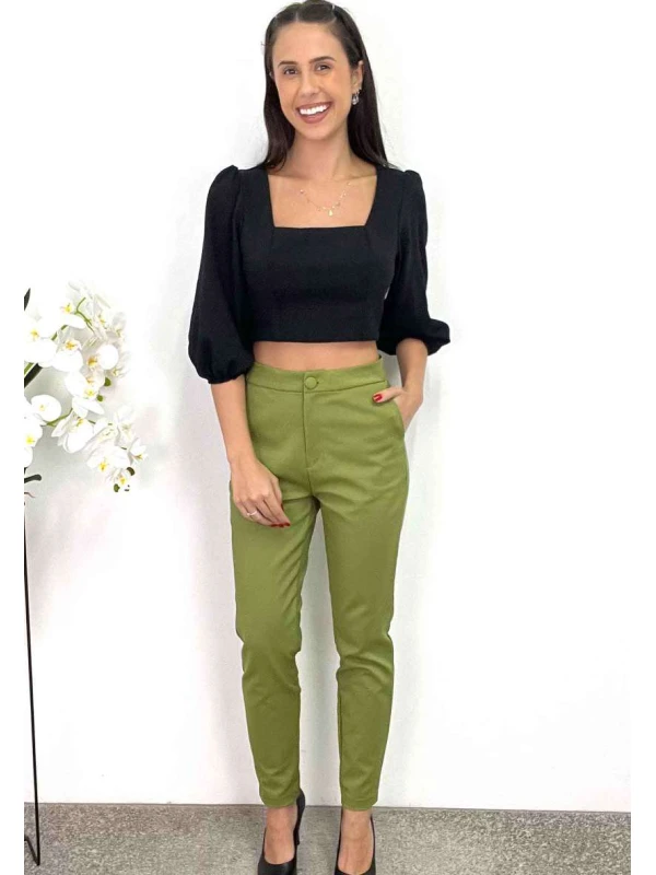 CALÇA SOLTA DE ALFAIATARIA FLOR DE LIS  COSH JEANS - Verde fossil