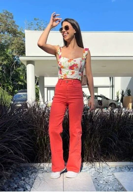 CALÇA WIDE LEG COLLOR MARIANA FEMININA - COSH JEANS - Coral