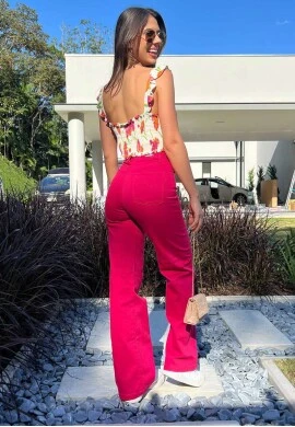 CALÇA WIDE LEG COLLOR MARIANA FEMININA - COSH JEANS - Pink