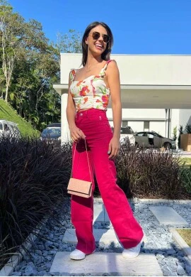 CALÇA WIDE LEG COLLOR MARIANA FEMININA - COSH JEANS - Pink