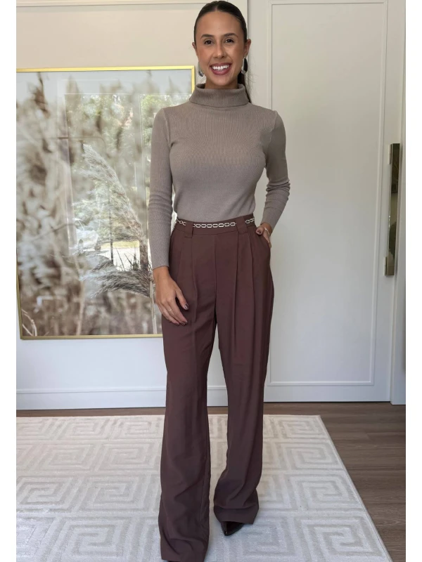 CALÇA ALFAIATARIA WIDE LEG - COSH JEANS - Marrom