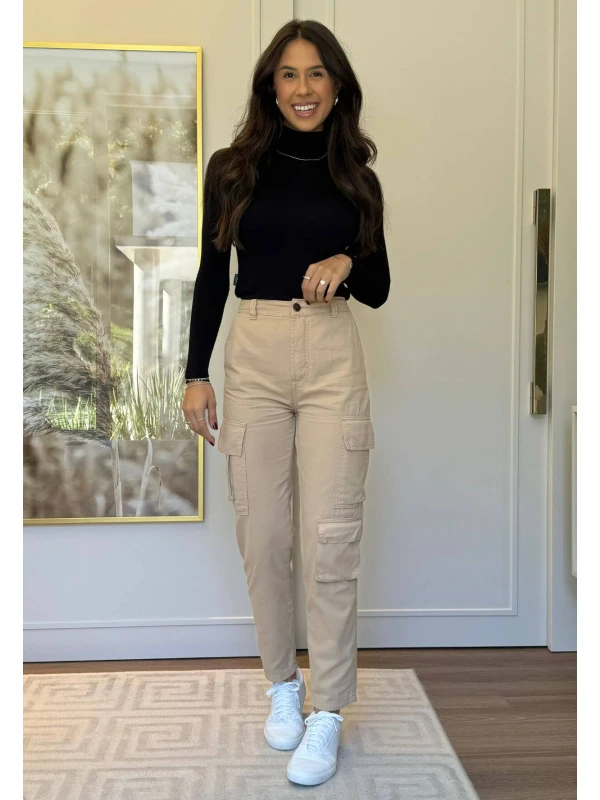 CALÇA CARGO FEMININA RAISSA  COSH JEANS - Bege claro