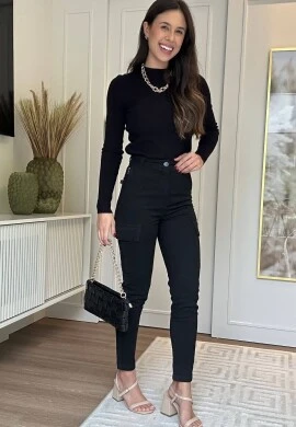 CALÇA CARGO MOM FEMININA JADE - COSH - Preto