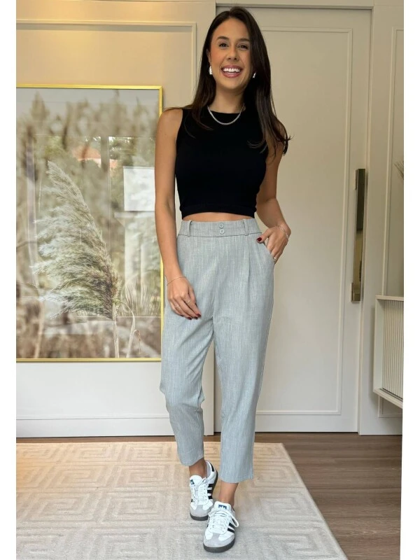 CALÇA DE ALFAIATARIA CROPPED FEMININA - COSH JEANS - Cinza