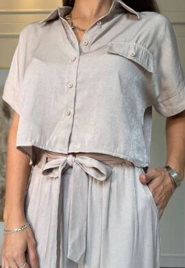CAMISA CROPPED FEMININA BETE - COSH JEANS - Areia