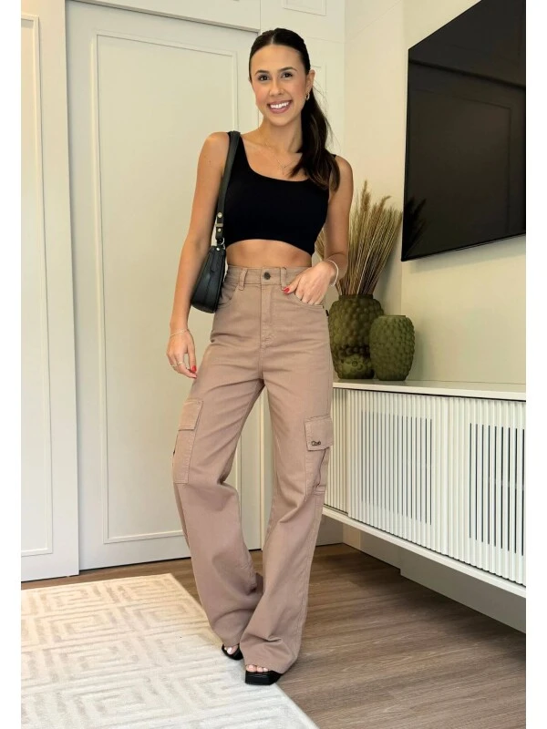 CALÇA FEMININA CARGO COLLOR NAY - COSH JEANS - Camurça