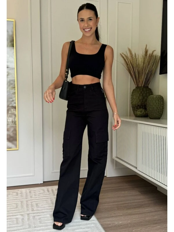 CALÇA FEMININA CARGO COLLOR NAY - COSH JEANS - Preto