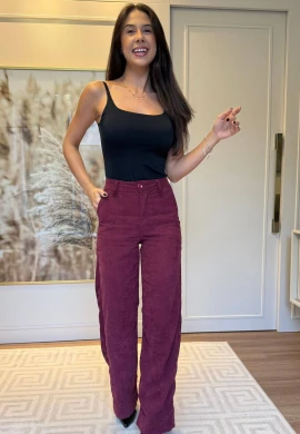 CALÇA FEMININA VELUDO SOFIA - COSH JEANS - Bordo