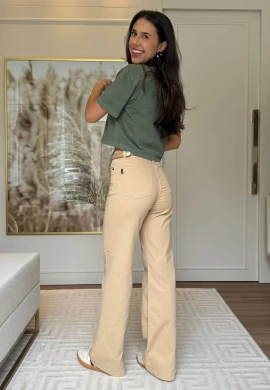 CALÇA FEMININA WIDE LEG NATY - COSH JEANS - Camurça