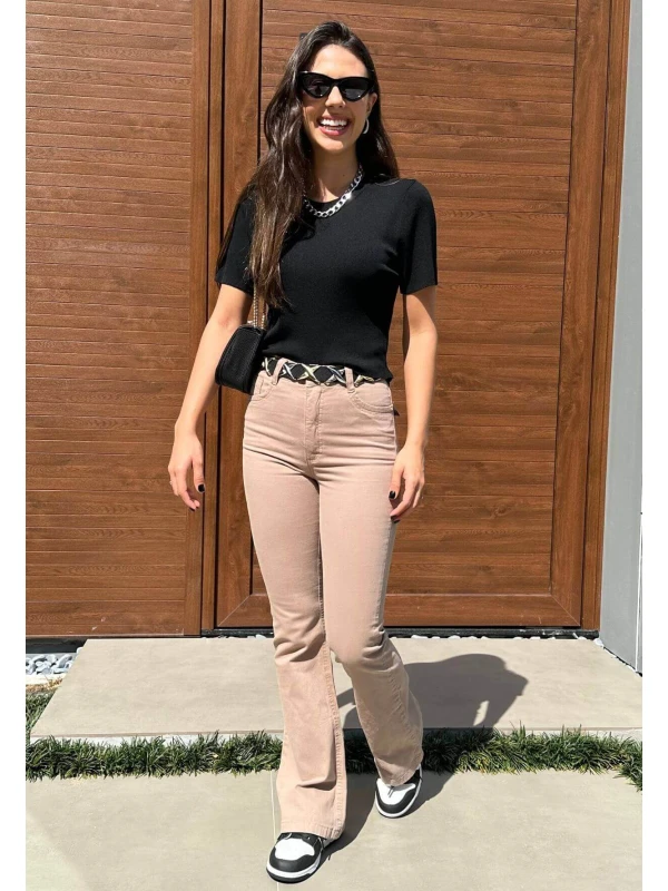 CALÇA FLARE BRENDA - COSH JEANS - Camurça