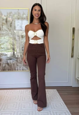 CALÇA FLARE BRENDA - COSH JEANS - Marrom