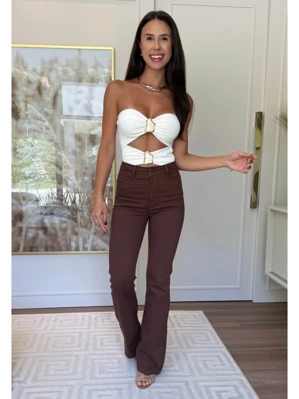 CALÇA FLARE BRENDA - COSH JEANS - Marrom