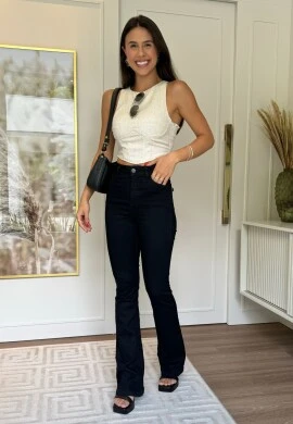 CALÇA FLARE FEMININA AGNES - COSH JEANS - Preto