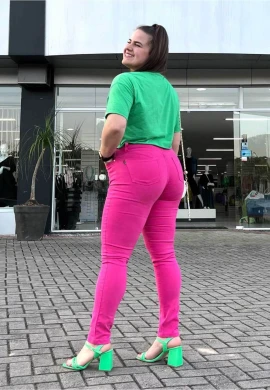 CALÇA JEANS COLLOR JHENY FEMININA - COSH - Pink