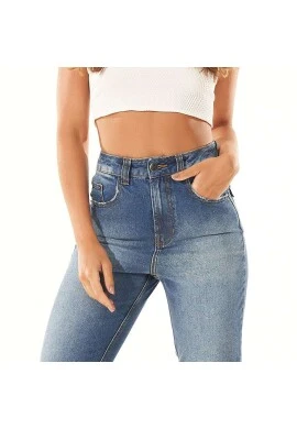 CALÇA JEANS FEMININA ELÁSTICO NA BOCA - Jeans