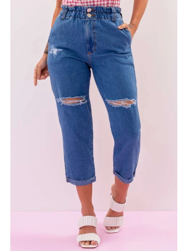 CALÇA JEANS FEMININA MOM DESTROYED - Jeans