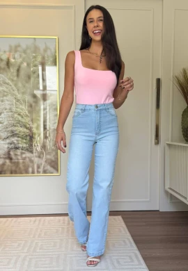 CALÇA JEANS WIDE LEG FEMININA LAIS  COSH JEANS - Jeans claro