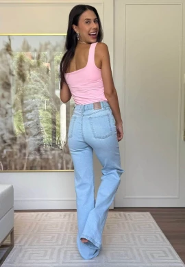 CALÇA JEANS WIDE LEG FEMININA LAIS LONGA  COSH JEANS - Jeans claro