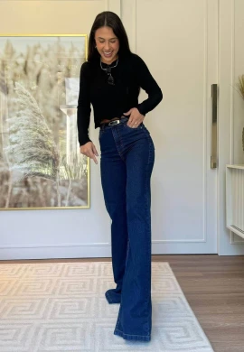 CALÇA JEANS WIDE LEG FEMININA LAIS LONGA  COSH JEANS - Jeans escuro