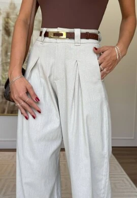 CALÇA LINHO COM ELASTANO GIOVANA - COSH JEANS - Bege