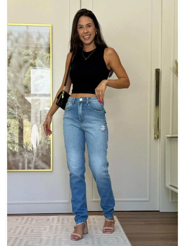 CALÇA MOM LONGA MELINA - COSH JEANS - Jeans claro