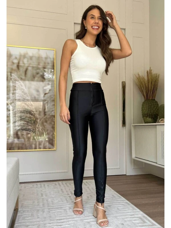 CALÇA PRADA FEMININA LIPO COM ZÍPER - COSH JEANS - Preto