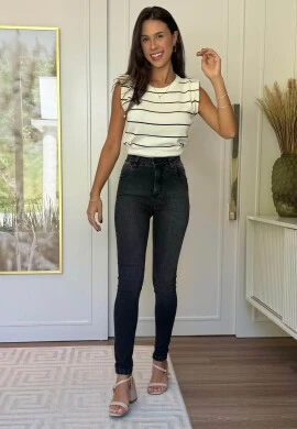 CALÇA SKINNY BLACK FEMININA GABRIELA  COSH JEANS - Preto