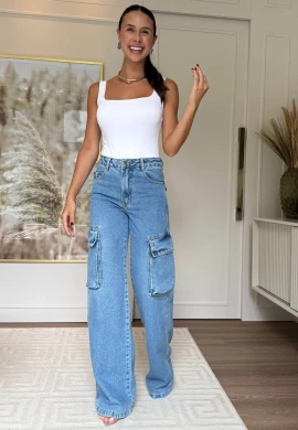CALÇA WIDE LEG CARGO FEMININA LUNA - COSH JEANS - Jeans