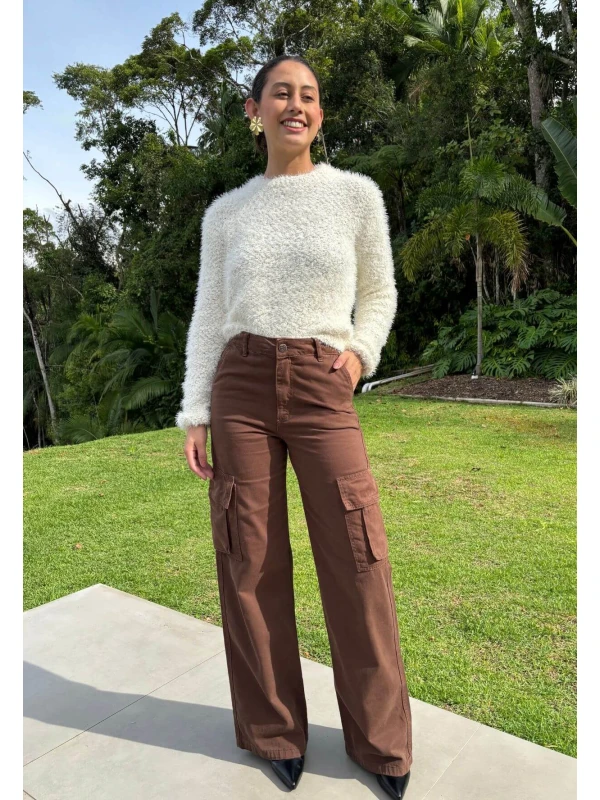 CALÇA WIDE LEG CARGO JESSICA - COSH JEANS - Marrom