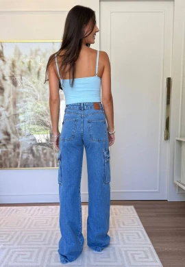 CALÇA WIDE LEG CARGO LONGA FEMININA LUNA - COSH JEANS - Jeans