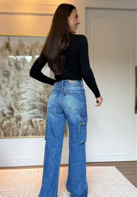 CALÇA WIDE LEG CARGO LONGA FEMININA MARIANA - COSH JEANS - Jeans escuro
