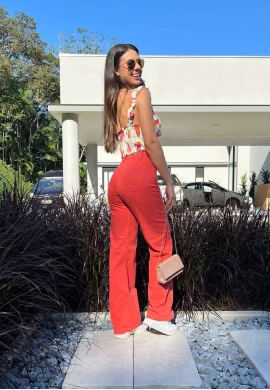 CALÇA WIDE LEG COLLOR MARIANA FEMININA - COSH JEANS - Coral