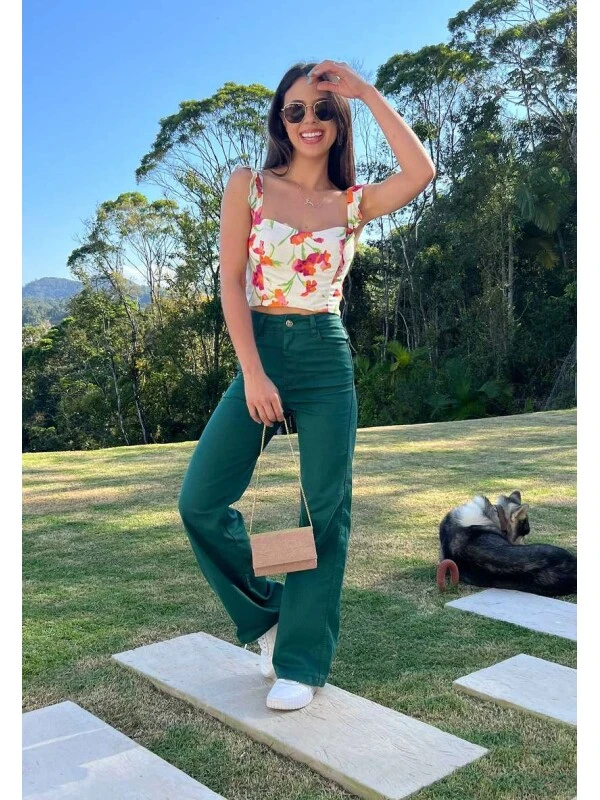 CALÇA WIDE LEG COLLOR MARIANA FEMININA - COSH JEANS - Verde musgo