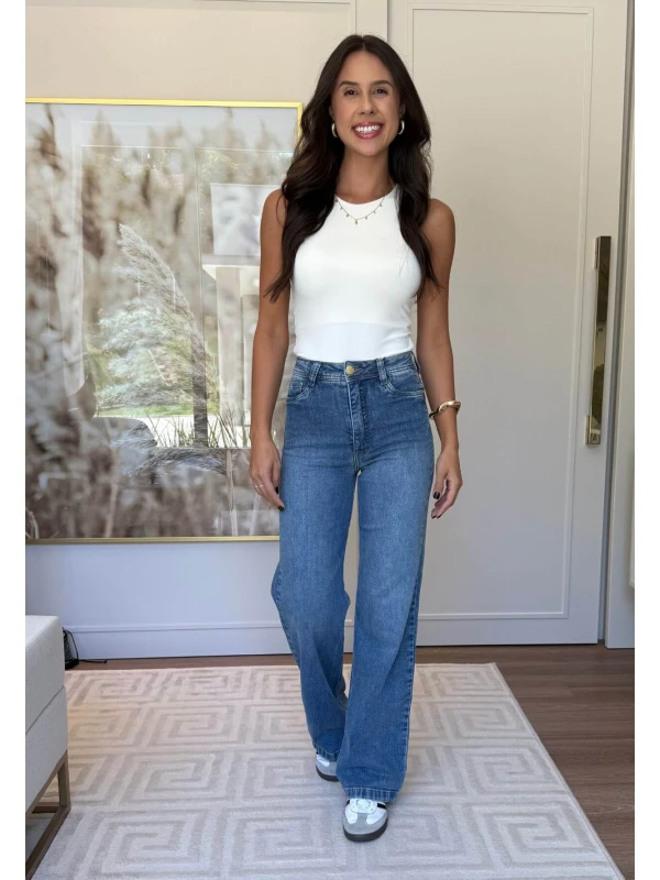 CALÇA WIDE LEG FEMININA ALICE  COSH JEANS - Jeans claro