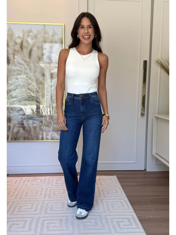 CALÇA WIDE LEG FEMININA ALICE  COSH JEANS - Jeans escuro